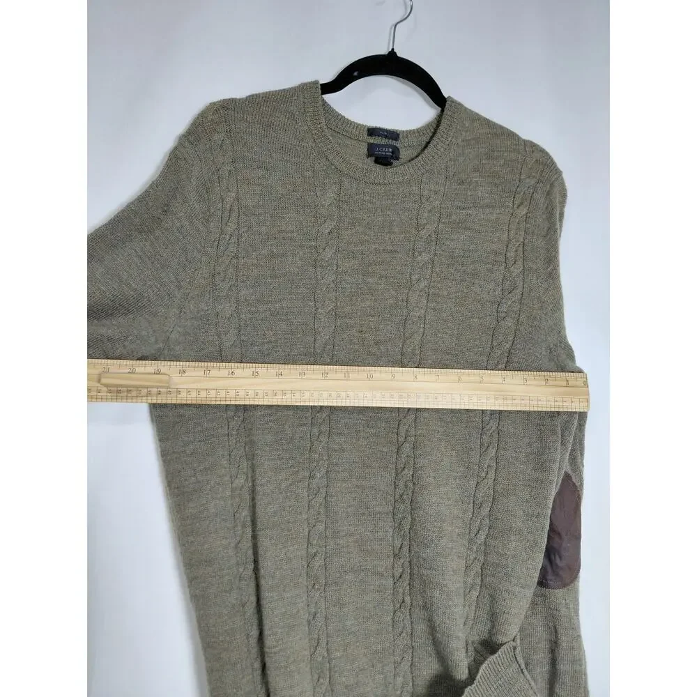 J.Crew Slim Wool Olive Green Cable Knit Crew Neck Sweater Men Size L
